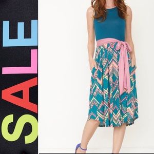Teal & Pink Sash Sleeveless A-Line Dress
